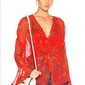 NWT IRO Linette Red floral Blouse size 38/Small